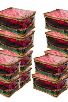 atorakushon   Transparent Saree Cover Garments Storage Bags Wardrobe Organizer Pack of  12 (Golden)