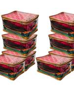 Transparent Saree Cover Garments Storage Bags Wardrobe Organizer Pack of 8 (Golden)