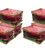 Transparent Saree Cover Garments Storage Bags Wardrobe Organizer Pack of 6 (Golden)