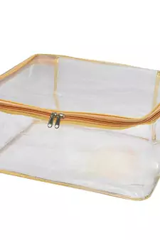atorakushon Transparent Saree Cover Garments Storage Bags Wardrobe Organizer Pack of 3 (Golden)