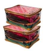 Atorakushon Transparent Saree Cover Garments Storage Bags Wardrobe Organizer Pack of 2 (Golden)