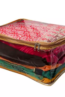 Atorakushon Transparent Saree Cover Garments Storage Bags Wardrobe Organizer Pack of 2 (Golden)