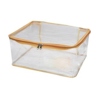 Atorakushon Transparent Saree Cover Garments Storage Bags Wardrobe Organizer Pack of 2 (Golden) 4