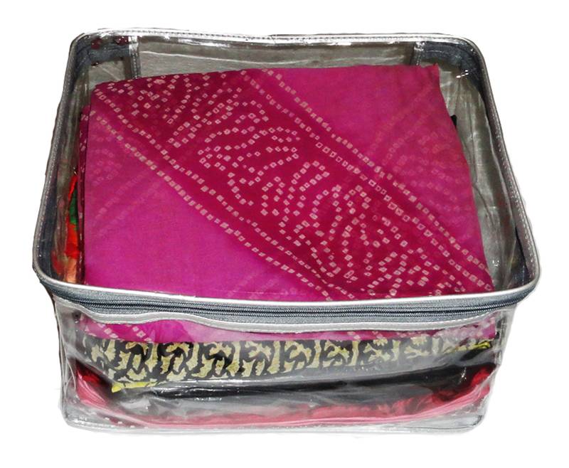 atorakushon   Transparent Saree Cover Garments Storage Bags Wardrobe Organizer Pack of1 (Silver)