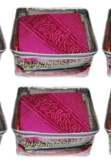 atorakushon   Transparent Saree Cover Garments Storage Bags Wardrobe Organizer Pack of 6 (Silver)