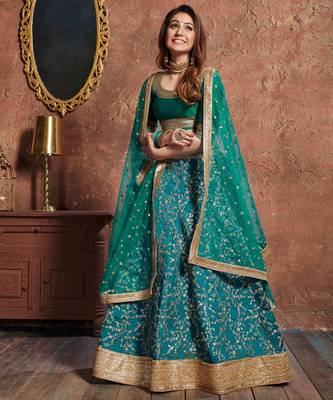 turquoise embroidered silk lehenga 3