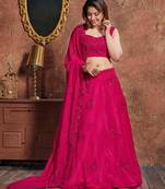 Pink Embroidered Silk Semi Stitched Lehenga