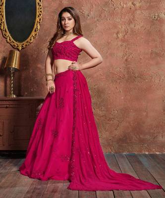 pink embroidered silk lehenga 4