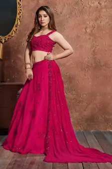 pink embroidered silk lehenga