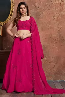 pink embroidered silk lehenga