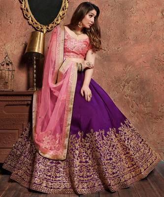 purple silk dori and sequins embroidered lehenga set choli with dupatta 1