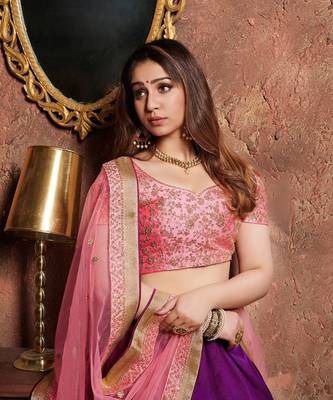 purple silk dori and sequins embroidered lehenga set choli with dupatta 2
