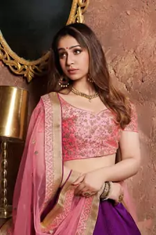 purple silk dori and sequins embroidered lehenga set choli with dupatta