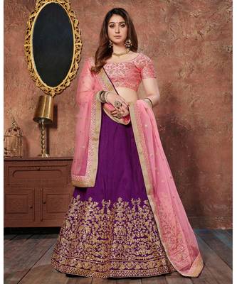 purple silk dori and sequins embroidered lehenga set choli with dupatta 3