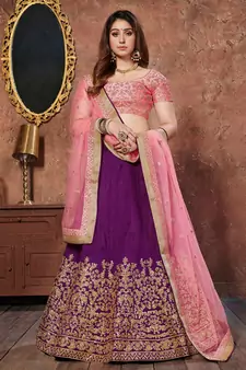 purple silk dori and sequins embroidered lehenga set choli with dupatta