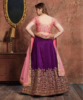 purple silk dori and sequins embroidered lehenga set choli with dupatta 4