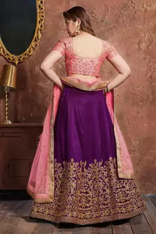 purple silk dori and sequins embroidered lehenga set choli with dupatta