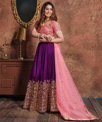 purple silk dori and sequins embroidered lehenga set choli with dupatta 5