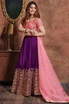 purple silk dori and sequins embroidered lehenga set choli with dupatta