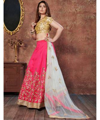 rani pink embroidered silk lehenga 1