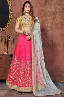 rani pink embroidered silk lehenga