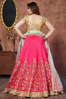 rani pink embroidered silk lehenga