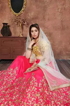 rani pink embroidered silk lehenga