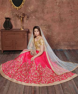 rani pink embroidered silk lehenga 5