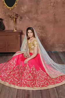 rani pink embroidered silk lehenga