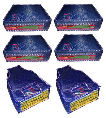 atorakushon   Parachute Combo Saree Cover and Blouse Cover Garments Wardrobe Organizer Set of 6 (Blue) 1