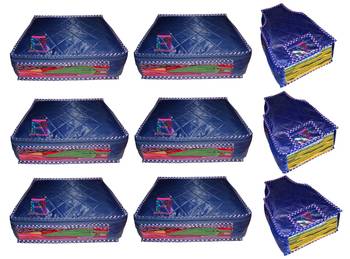 atorakushon   Parachute Combo Saree Cover and Blouse Cover Garments Wardrobe Organizer Set of 9 (Blue) 1