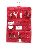 atorakushon Satin Maroon Hanging Make Up Cosmetic Pouch Jewellery Organiser Necklace Pouches Traveling Kit for Women