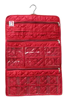 atorakushon Satin Maroon Hanging Make Up Cosmetic Pouch Jewellery Organiser Necklace Pouches Traveling Kit for Women