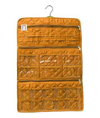 atorakushon Satin gold Hanging Make Up Cosmetic Pouch Jewellery Organiser Necklace Pouches Traveling Kit for Women 4
