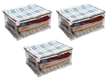 atorakushon Canvas Saree Cover Wardrobe Organizer Pack of 3 (Cream) 1