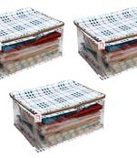 atorakushon Canvas Saree Cover Wardrobe Organizer Pack of 3 (Cream)