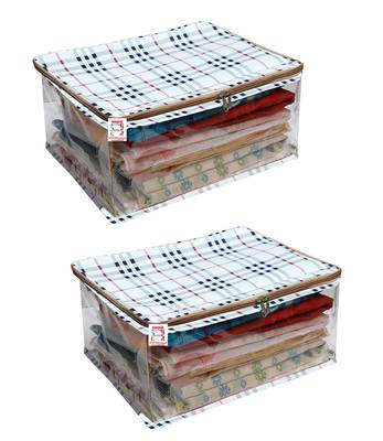 atorakushon Canvas Saree Cover Wardrobe Organizer Pack of 2 (Cream) 1