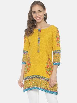 Yellow printed viscose ethnic-kurtis 1