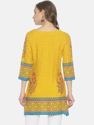 Yellow printed viscose ethnic-kurtis 2
