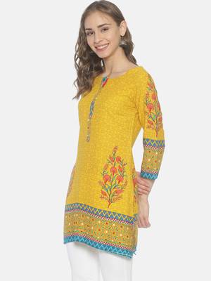 Yellow printed viscose ethnic-kurtis 3