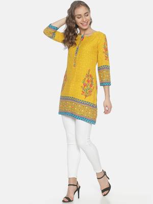 Yellow printed viscose ethnic-kurtis 4
