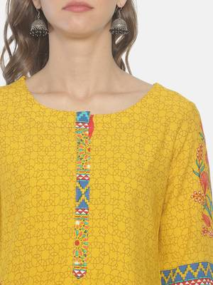 Yellow printed viscose ethnic-kurtis 5
