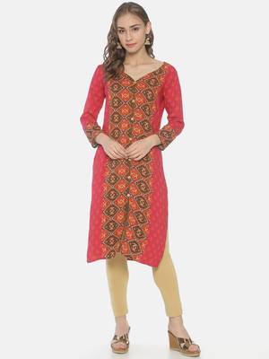Pink printed viscose ethnic-kurtis 1