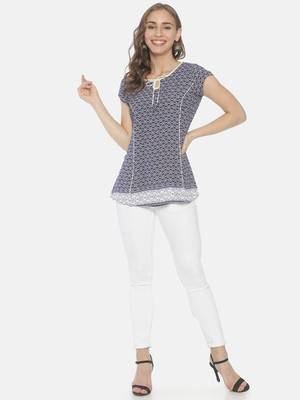Blue printed viscose ethnic-kurtis 4