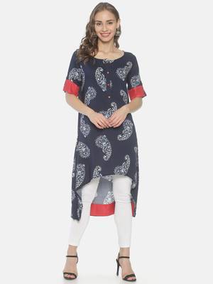 Navy-blue printed viscose ethnic-kurtis 1