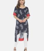 Navy-blue printed viscose ethnic-kurtis