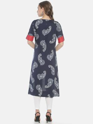 Navy-blue printed viscose ethnic-kurtis 2