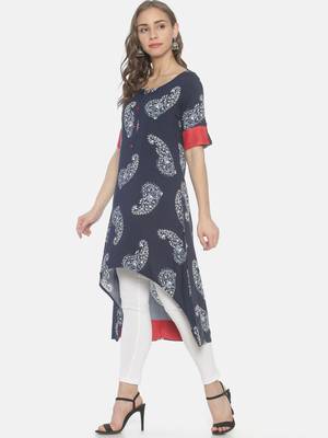 Navy-blue printed viscose ethnic-kurtis 3
