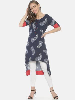 Navy-blue printed viscose ethnic-kurtis 4