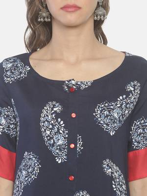Navy-blue printed viscose ethnic-kurtis 5